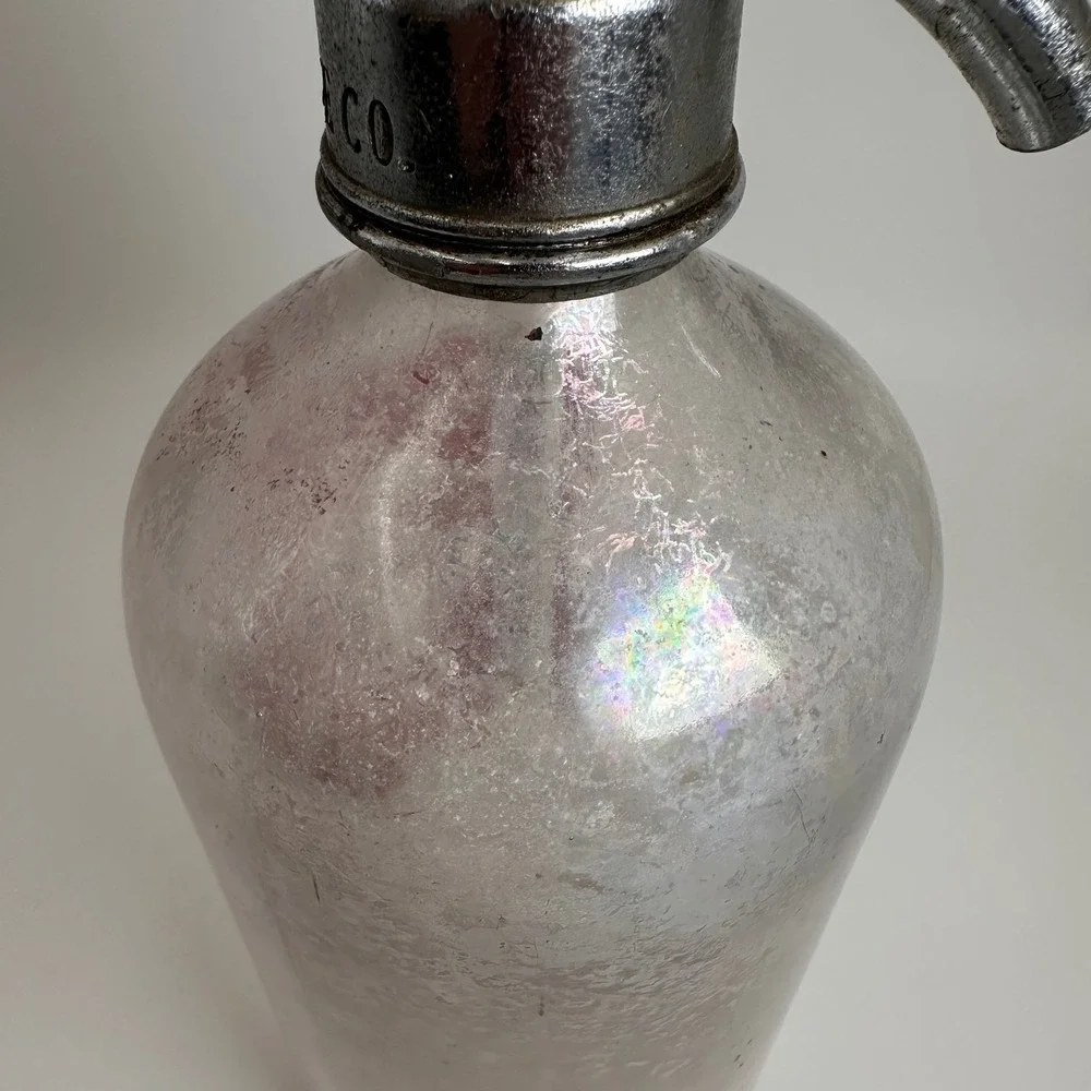 Frank's Beverage Co Seltzer Bottle Vintage 26oz Clear Red‎ Glass Soda Siphon PA